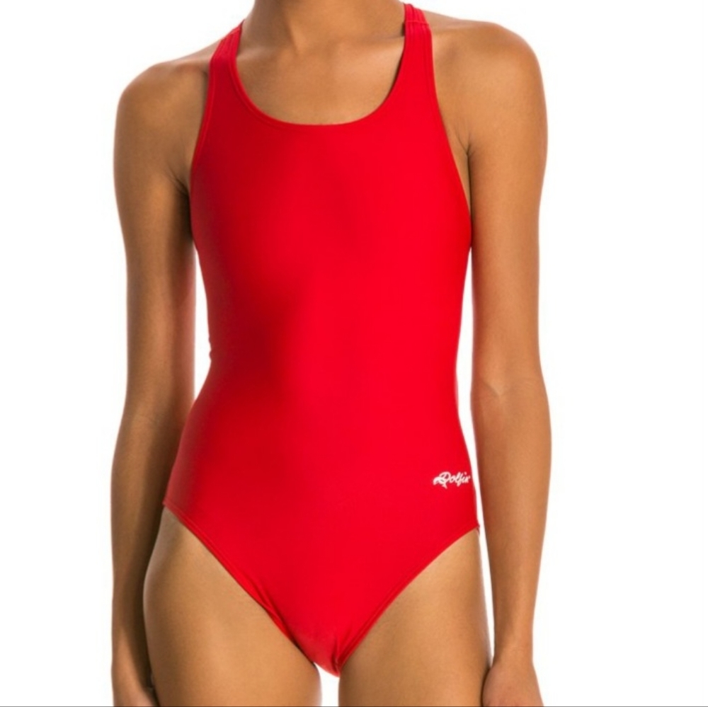 NWT WorkoutDOLFIN Xtra Life Lycra Solid HP Back One Piece Swimsuit, Red, Size 34